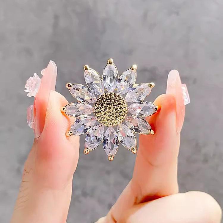 

Легкая роскошная брошь в виде подсолнуха из кристаллов, изысканная брошь в виде подсолнуха для женского костюма, фиксированная одежда и аксессуары, корсаж.