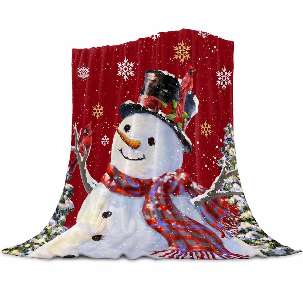 Christmas Snowman Series Digital-printed Polyester Bedroom Velvet Flannel Cover Blanket Fleece Soft Sofa Cover Blankets for Beds