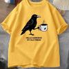 Vintage Crow Coffee T Shirt Halloween TShirt Fall Tee Women Unisex Tops Creative Crew Neck Tees Short Sleeve Loose TShirt Tops