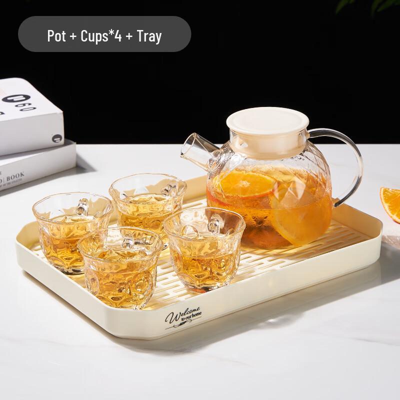 Стеклянный чайный набор AIQY ZK 1 Pot 4 Cups + Tray