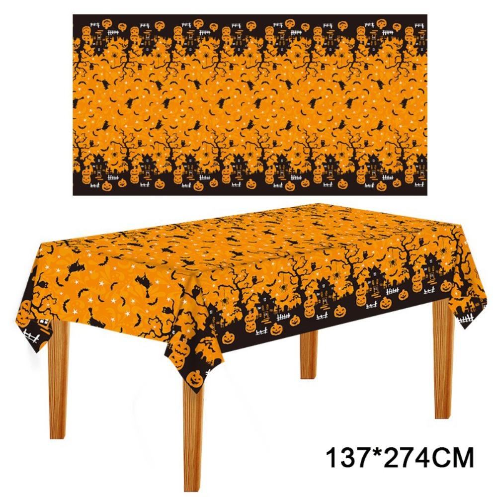 Pumpkin Ghost Spooky Bat Tablecloth Bronzing Haunted House Tablecover  Trick or Treat