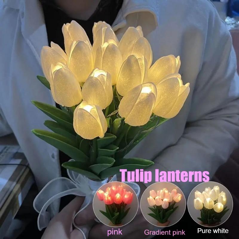 10 Blumen in einem Bund Heimdekoration Atmosphärenlampe LED Hochzeitsstrauß Nachtlicht Künstliche Tulpen Weihnachtsgeschenke Tulpen Blumen Tischlampe