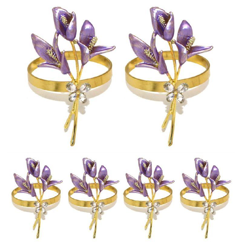 T02C!6PCS Gold Lily Napkin Rings Metal Napkin Ring Holders For Wedding Party Holiday Banquet Christmas Dinner