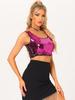 Allegra K Christmas Crop Tank Metallic Sequined Round Rose Size S Women's Top, Sleeveless, Neck, Red,