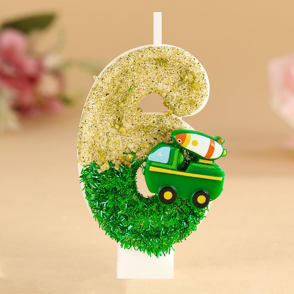 Number Birthday Candle 0-9 Set for Cake Decoration Kids Party Baking Supplies Glitter Finish with Toy Vehicle Detail