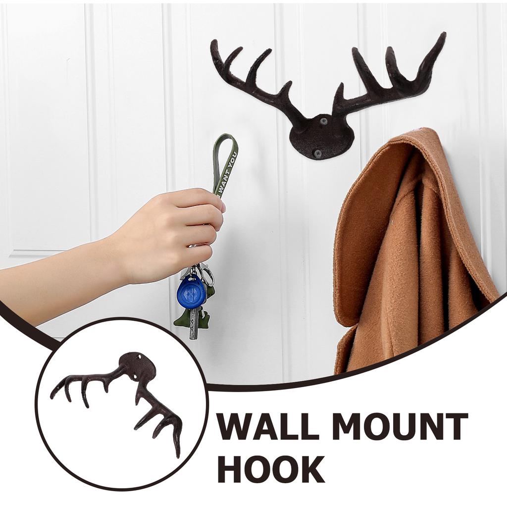 Gusseisen Geweih Haken Wandaufhänger Retro Mantel Mehrzweck Vintage Schlüssel Aufhängen Montiert