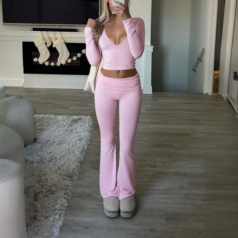 2026 New Sports-Style V-Neck T-Shirt and Yoga Pants Two-Piece Set Casual Women's Clothing