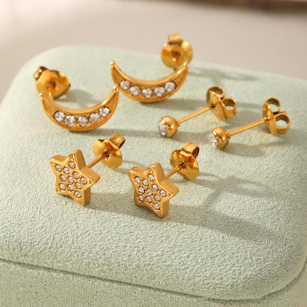 European & American Diamond-Studded Stainless Steel Earrings: Luxury Pearl & Zircon Non-Fading Titanium Steel Stud Set for Women