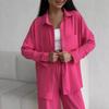 Women's Lapel Pocket Long Sleeve Button Down Shirt And Elastic Waist Wide Leg Pants Two Piece Casual Tracksuit