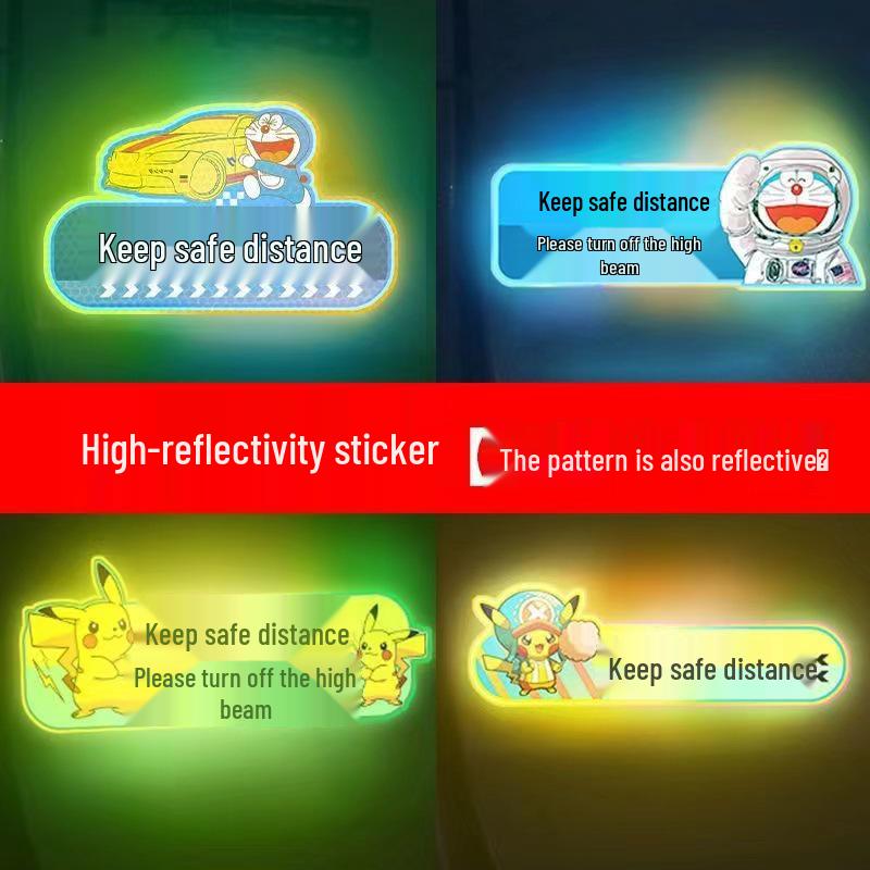 Creative Reflective Car Tail Sticker: High Beam Off Warning, Scratch Cover, Cartoon Design