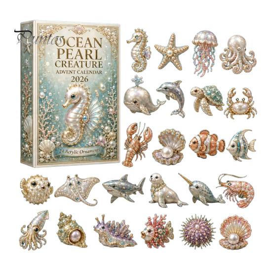 Christmas Party Favors for Children 2026 Ocean Creature Advent Calendar, 24-Day Acrylic Ornament Set with Holiday Decoration Bedroom Marine