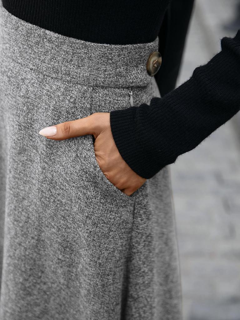 In Stock: High-End European Women's Wool A-line Midi Skirt - Autumn/Winter Collection
