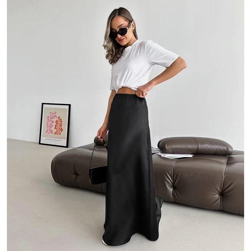 Fashion New Arrival Satin Skirt Fashionable All-Match Long Skirt Solid Color High Waisted Skirt