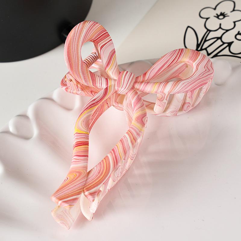 

1 Piece Plastic Hair Claw Clip Simple And Versatile Hollow Streamer Bow Ties Gifts For Women And Girls Hairpin Hair Accessories