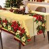 Vintage Christmas Rectangle Table Cloth Poinsettia Bell Holly Berry Table Cover Christmas Decorations for Kitchen Dining Decor