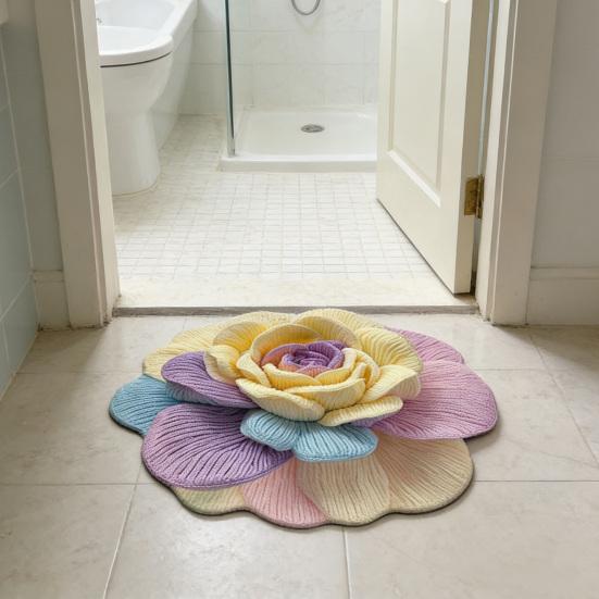 Tapis de sol 3D à fleurs Yousheng Absorbant Séchage rapide Irrégulier Moelleux Floral Lavable Antidérapant Salon Chambre Salle de bain Cuisine Décoration