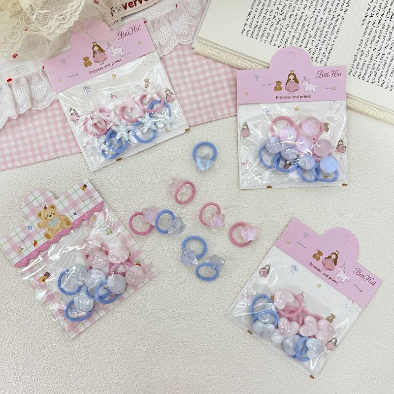8pcs Cute Cartoon Hair Ties for Kid Girl Transparent Small Thumb Ring Elastics for Toddler Blue Pink Heart Hair Bands for Braids