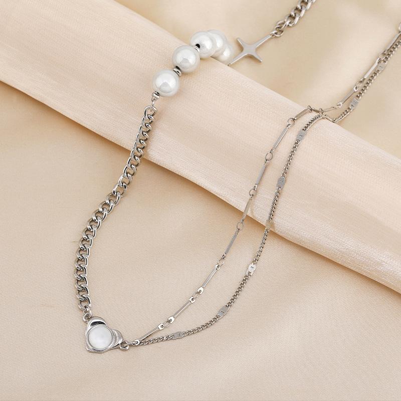 

Steel Elegant Titanium Chain Necklace With Stunning Pearl Inlay For Modern Fashion Womens