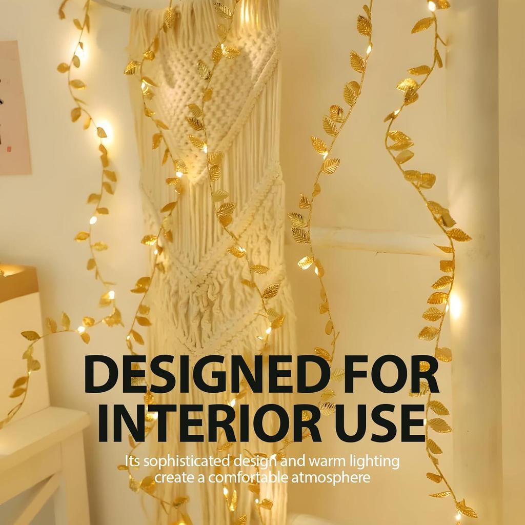 Cross-border LED Golden Leaf Copper String Lights - Rattan Garland for Christmas and Holiday Decor