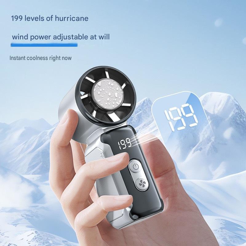 Mini Handheld Ice Fan USB Rechargeable Digital Display Outdoor Pocket Portable High-Speed Turbo Small Fan