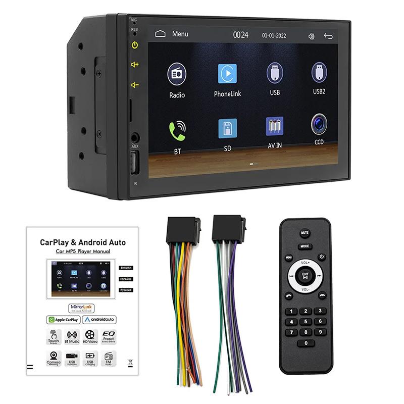 2 Din Car Audio 7 Inch QLED Display Android  MP5 Wireless Android Auto CarPlay Touch Screen  Car Radio FM