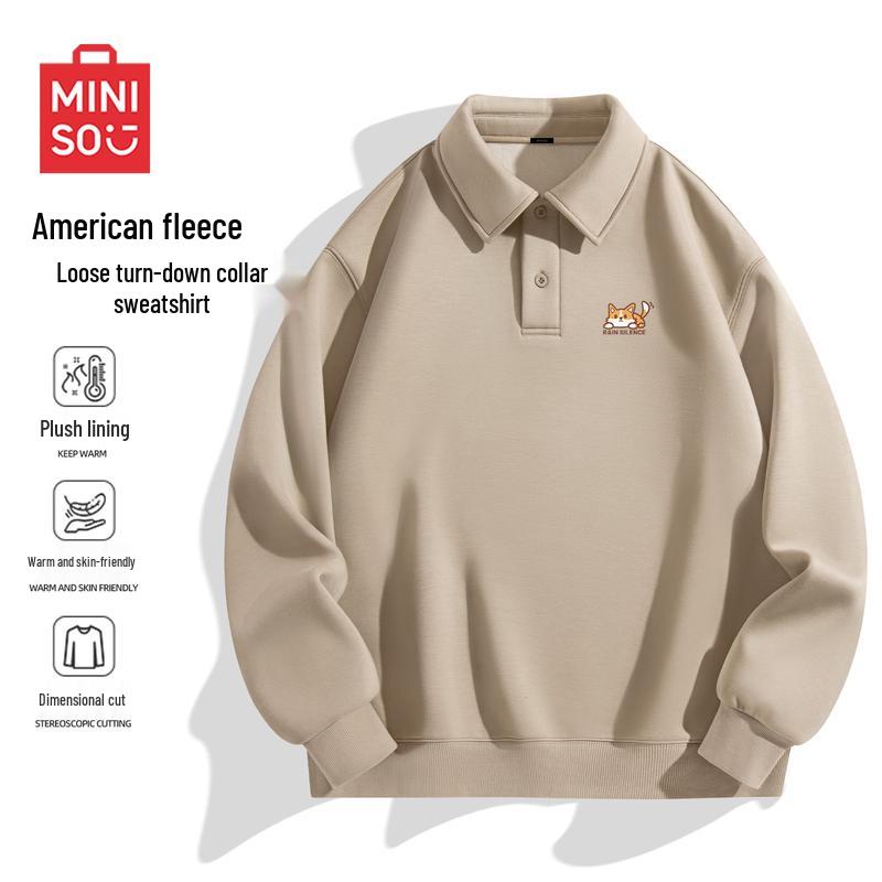 MINISO Men's Fleece Pullover Lapel Sweatshirt