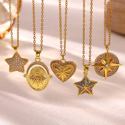 Shiny Star Pendant With Cubic Zircon Heart Necklace For Women Punk Gold Color 2026 Vintage Geometric Choker Collars Jewelry Gift