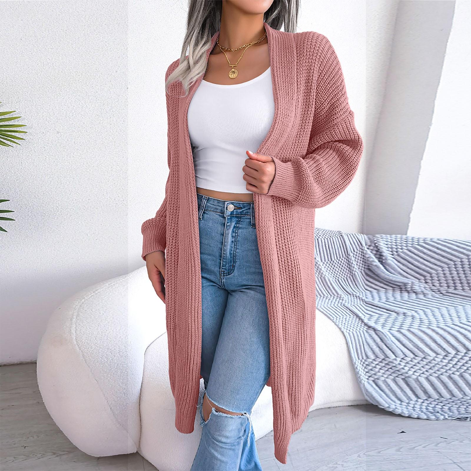 

Женский длинный вязаный кардиган с открытой передней частью L розовый