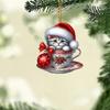 Acrylic Teacup Cat Hanging Ornaments Cute Cartoon Cat Christmas Ornament 2D