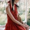Französischer Stil Rotes trägerloses ärmelloses figurbetontes Camisole-Kleid – Frühling/Sommer Fee-ähnliches taillebetonendes langes Kleid