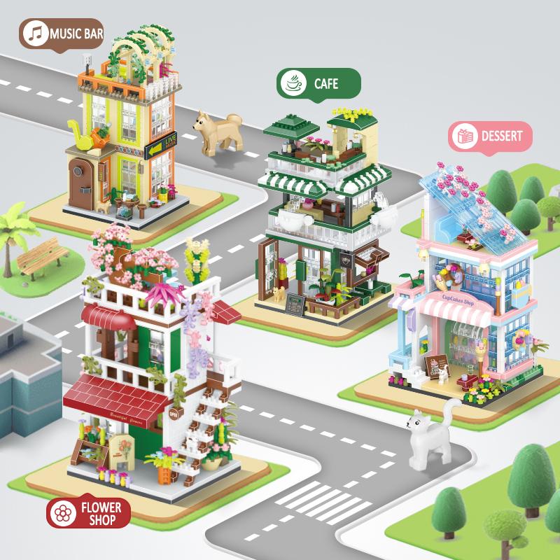City Street View Series Micro Building Blocks Coffee Shop Particle Block Toys Diy Assembly Games Home Decoration Children Gift