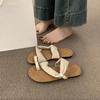 Two-way Linen One-word with Sleeve-toe Sandals Women's Summer Vacation Style Leisure Beach Roman Shoes Outside Slippers