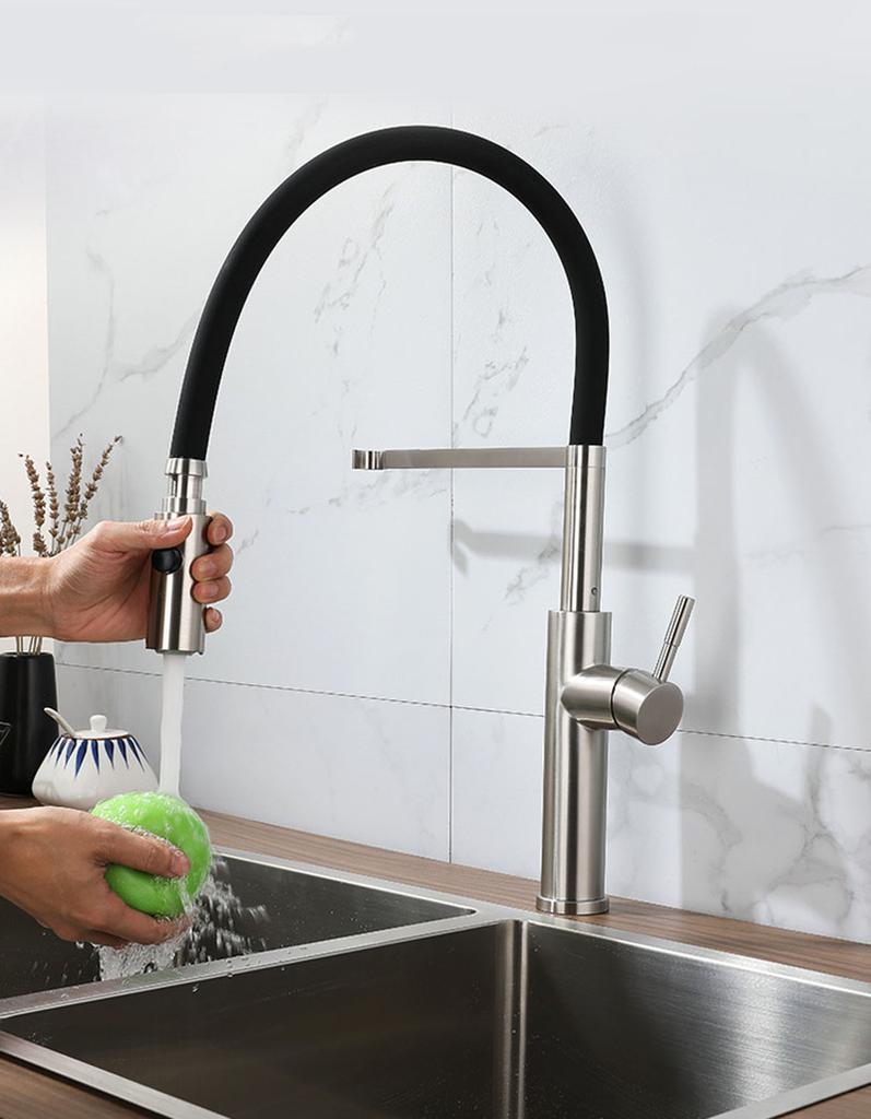 304 Stainless Steel Vegetable Basin Faucet Black Silicone Hose Faucet Kitchen Sink Faucet Nickel Hot And Cold Mixed Sink Tap