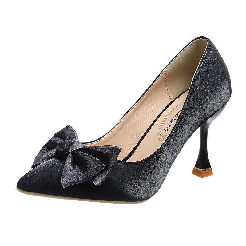 Wedding Shoes 25 New Red Low Heel High Heels Bridal Xiuhe Shoes Bow Pointed Thin Heel High Heel Single Shoes Women's Autumn