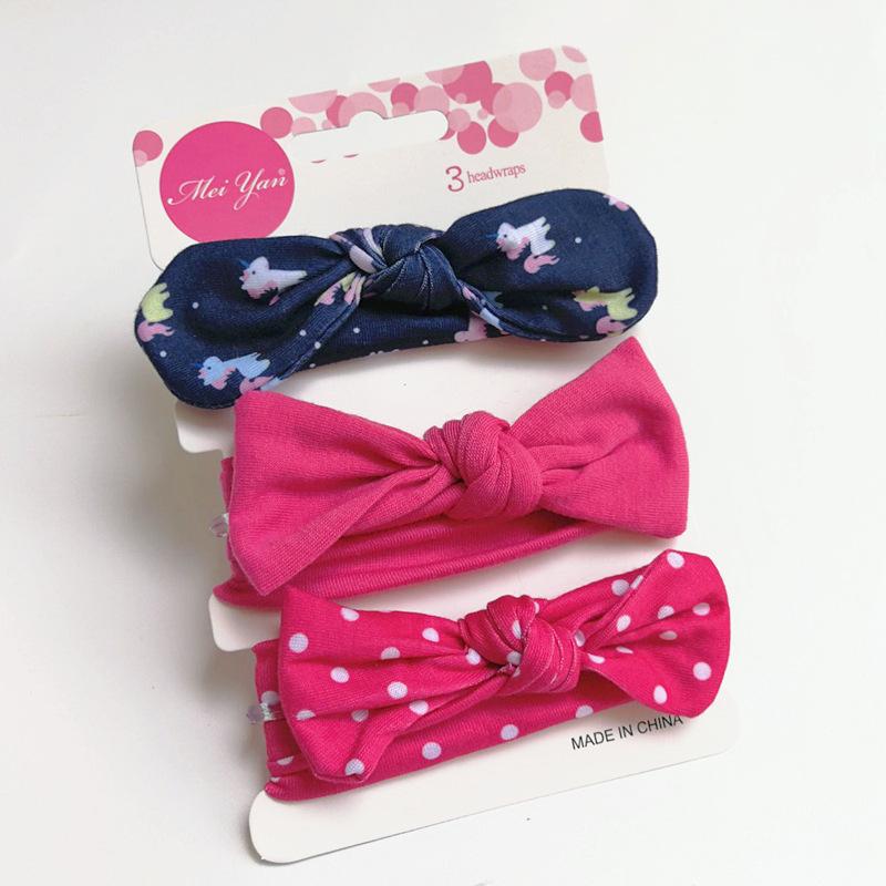 European & American Kids' Rabbit Ears Headband Set: 3-Piece Infant Bow Hair Accessories for Boys & Girls