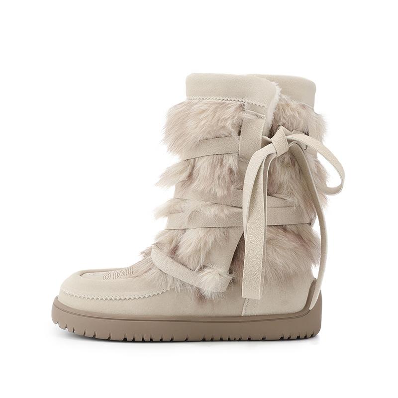 Женские модные ботинки на толстой подошве с ремешками зимние легкие теплые ботинки от холода и снега нескользящие повседневные кроссовки плюшевые хлопковые ботинки 35 бежевый 5800₽