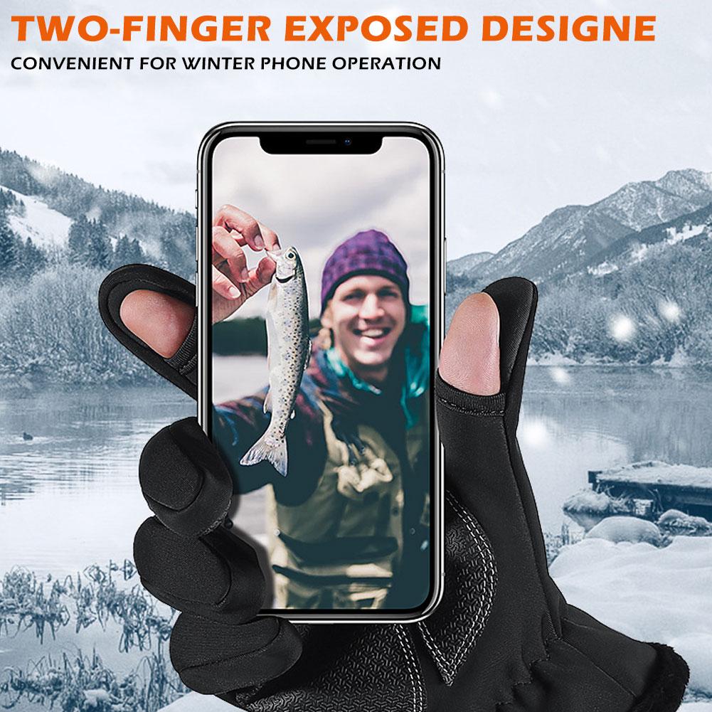 For Outdoor Fishing Winter Gloves Touchscreen Half-Finger Style Waterproof Anti-Slip Thermal Gloves with Reflective Strips