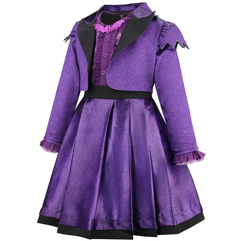 Kids Girls Teenage Vampire Purple Long Sleeves Dress Jacket Coat Set Outfit Halloween Cosplay Costume