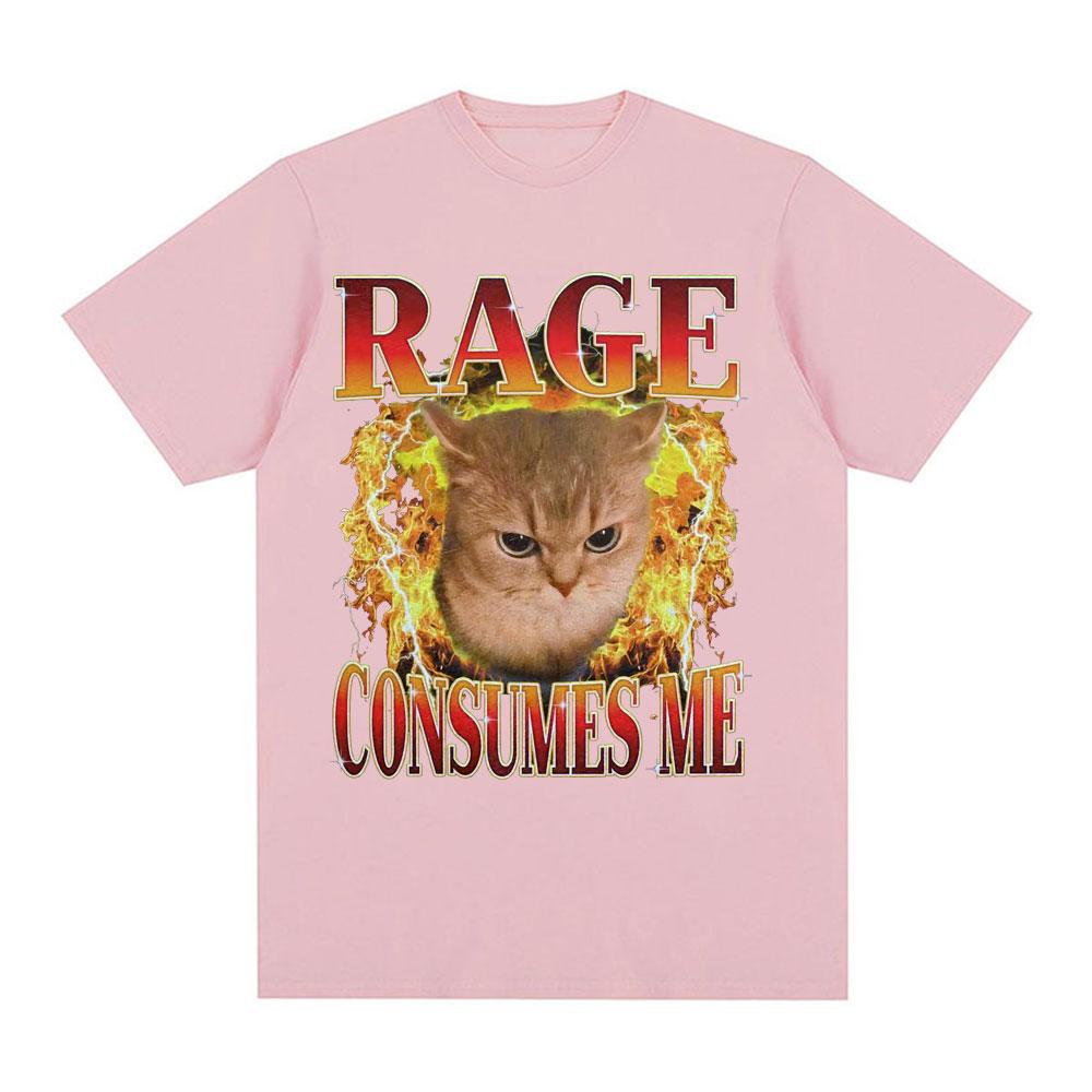 Anger drains my confusion Meme Fun T-shirt, Angry cat Fire T-shirt graphic men's T-shirt casual comic T-shirt