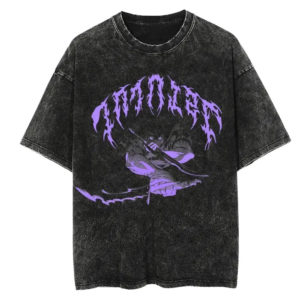Hot Summer Anime Solo Leveling Sung Jin Woo Print T-shirt Women High Quality Washed Cotton T-shirts Harajuku Plus Size T Shirt