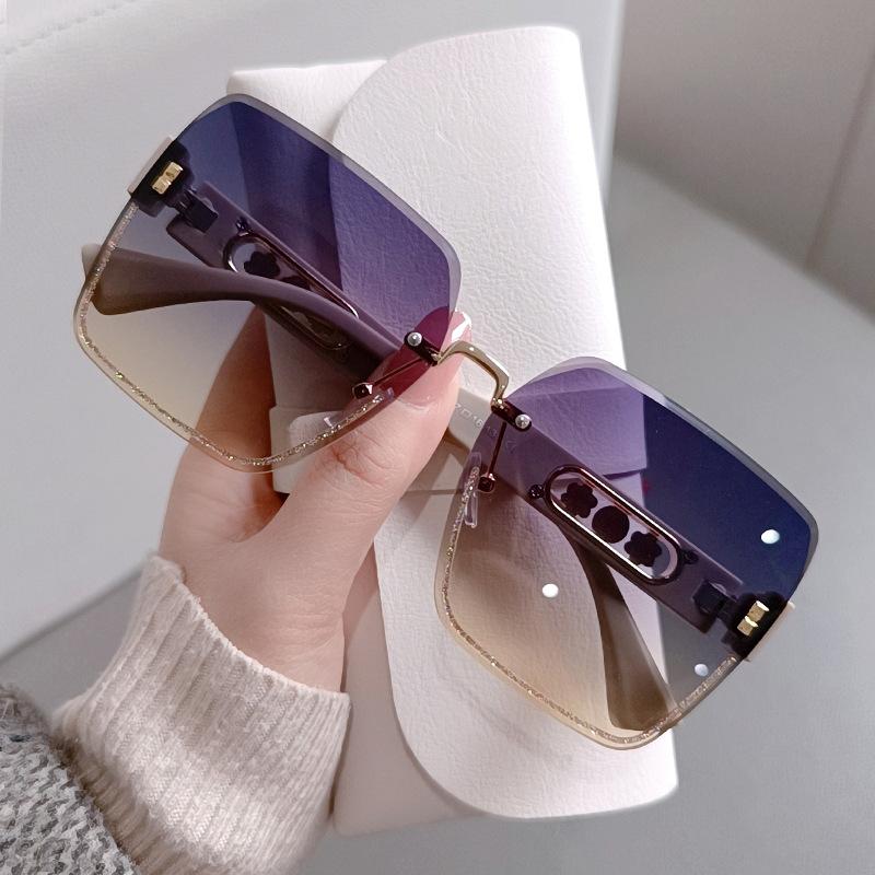 Frameless Trimmed Sunglasses Large Frame Personalized Glitter Pearl Sunglasses Trendy Girl