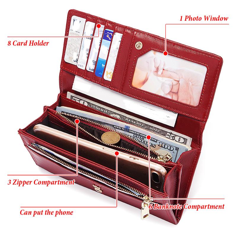 Humerpaul Portafoglio da donna portafoglio in pelle bovina primo strato grande capacità clutch portafoglio multi-carte con finestra per foto portafoglio
