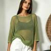 Gehäkelte Crop Tops für Damen Kurzarm Netz Gestrickt Strandüberwurf Ausgeschnitten Rundhals Pullover Shirt Damen Sommer Atmungsaktiv Pullover Pullover