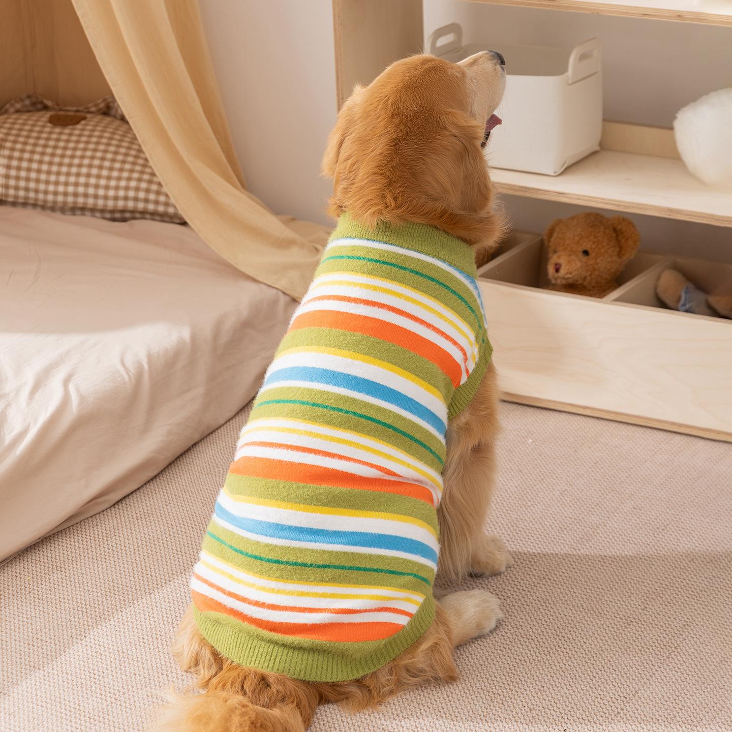 

Cozy Striped Knit Dog Sweater, Warm Autumn Winter Clothes for Medium to Large Dogs Like Golden Retrievers, Labradors 2XL (for dogs 10-15kg)