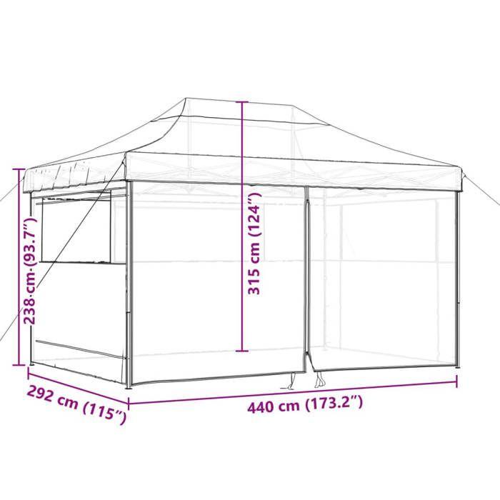 VidaXL Tente de réception pliable escamotable avec 4 parois latérales, tente, tente à auvent, auvent de gazebo 4004981