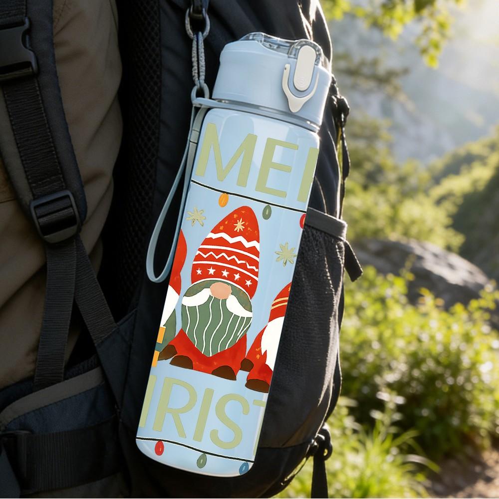 1PC Three Gnomes Merry Christmas Art 750ml Color Plastic Sports Water Bottle Leakproof Flip Straw Lid Suitable for Sports Office Home Use