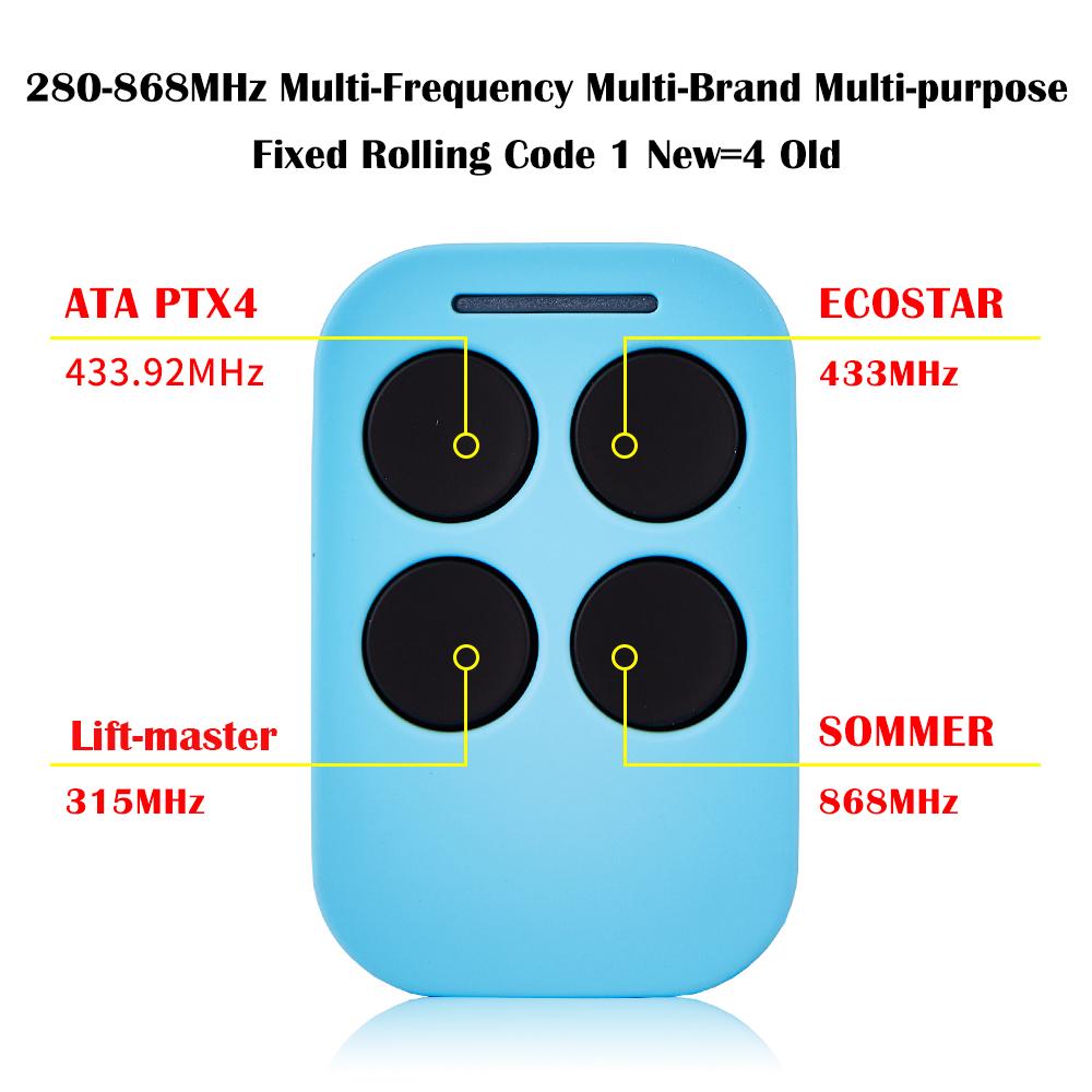 Universal Multi-Frequency Garage Door Remote Control, 280-868MHz, compatible with 310/315/433/868MHz systems.