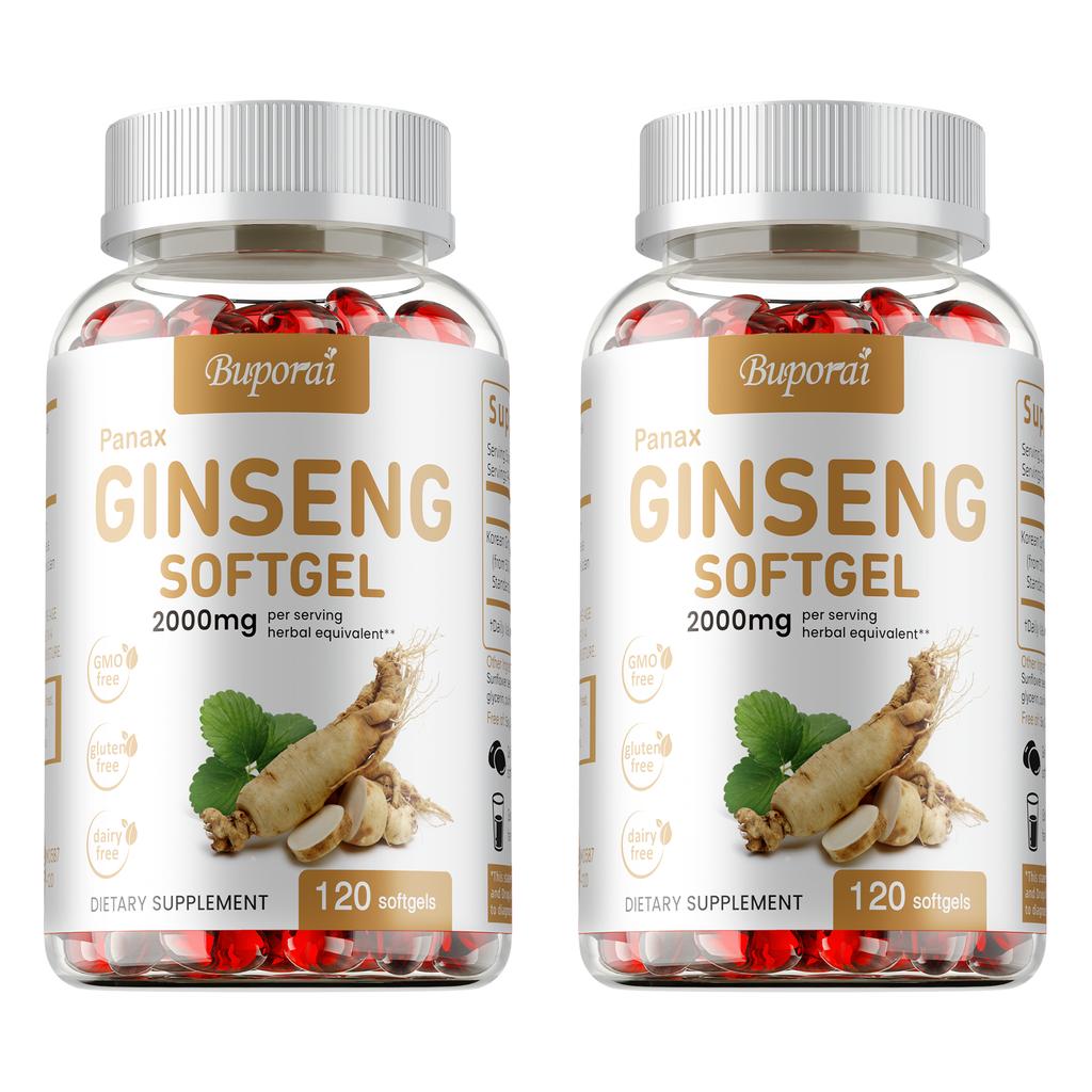 Buporai Ginseng Soft Capsules, containing 2000 mg, nutritional supplement, suitable for adults.