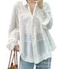 Spring Summer Shirt Women Lace Blouse Long Sleeve Basic Fashion Tops Tees Casual Loose White Tees