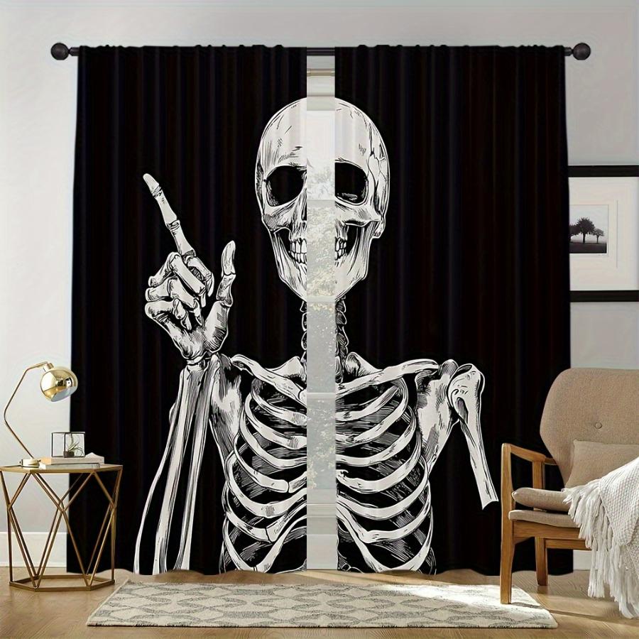 2PCS Digital Printed Curtains, Gothic Bat Pattern, Holiday Halloween Style Rod Pocket Drapes for Bedroom Living Room Decor